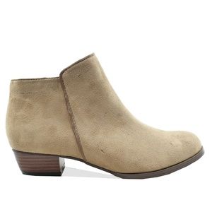 Women's Low Block Heel Nude Suede Ankle Bootie